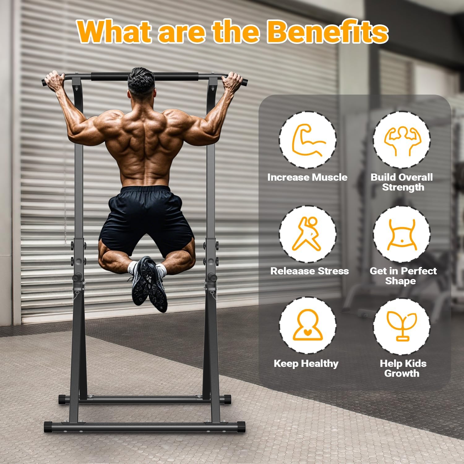 YYJO Foldable Pull Up Bar Free Standing Multi-function Power Tower Dip Bar with Assistance Bands Home Gym Strength Training Equipment - Image 5