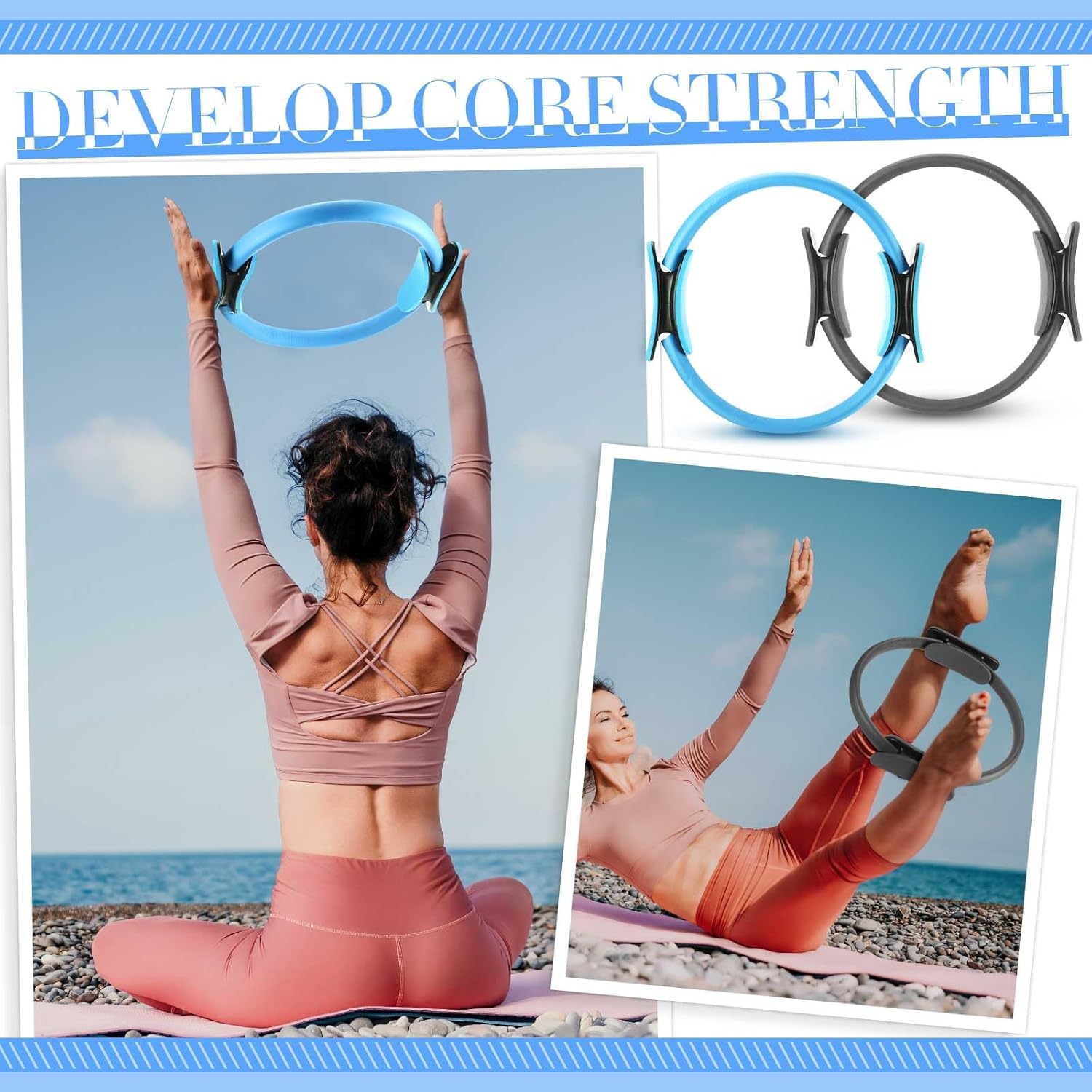 Poen Pilates Equipment Kit for Home Workout Pilates Ring and Ball Set for Women 12'' Circle Yoga Fitness Essentials Kit with Resistance Bands, Yoga Strap, Socks,Bag - Image 3
