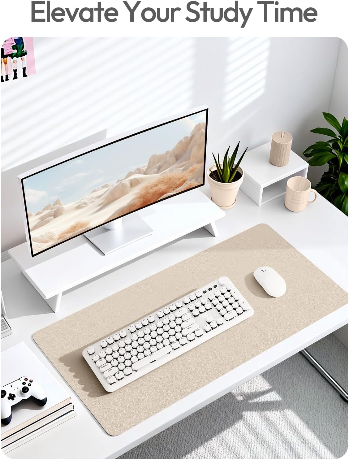 YSAGi Leather Desk Pad Protector, Office Desk Mat, Large Mouse Pad, Non-Slip PU Leather Desk Blotter, Waterproof Laptop Desk Writing Pad for Office and Home (23.6" x 13.8", Eggshell) - Image 6