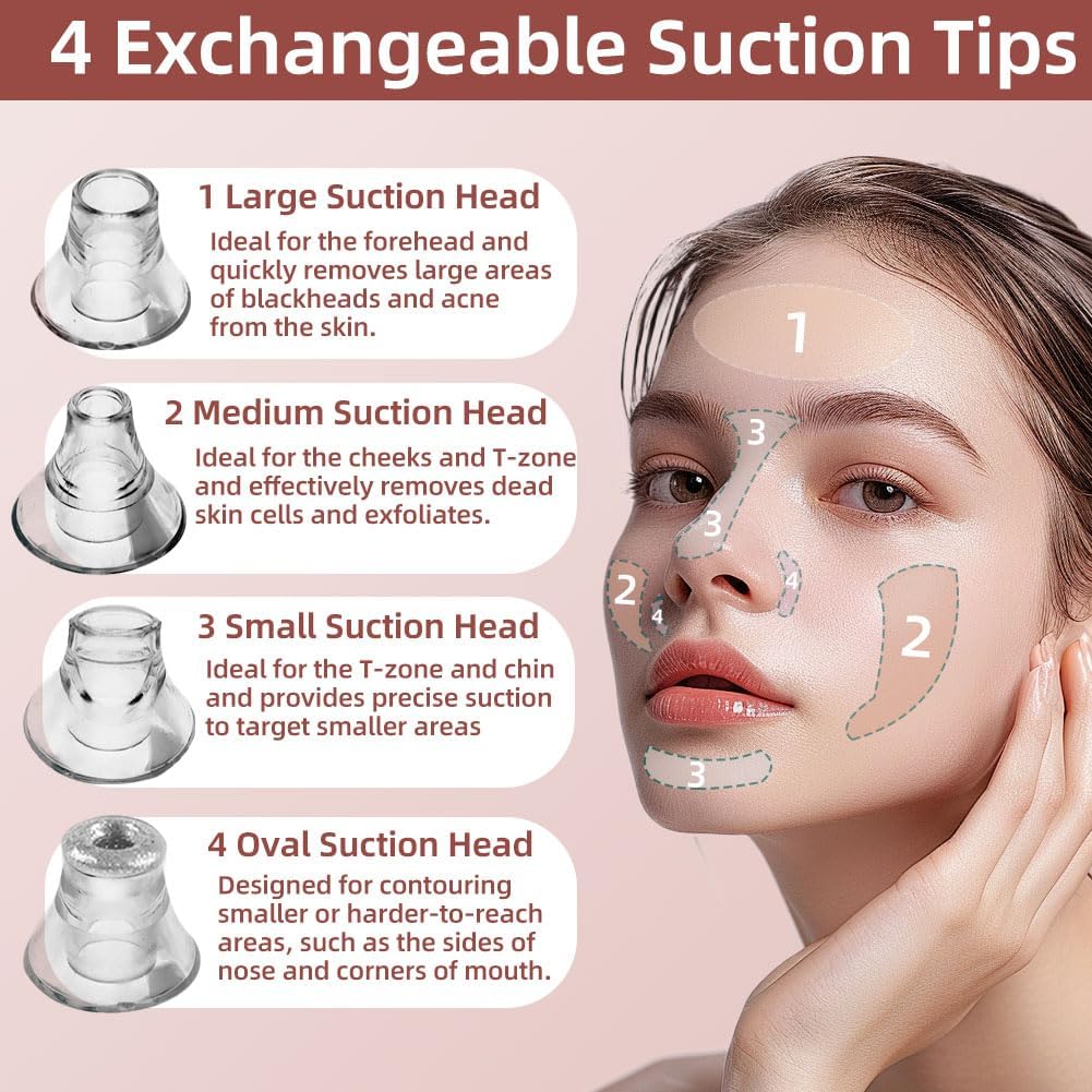 2026 Upgraded 5-Speed Blackhead Remover Vacuum, Type-C Rechargeable Blackhead Extractor with 4 Removable Heads, Black Head Extractor Tool for Women and Men, White Heads Removal for Face & Nose - Image 5