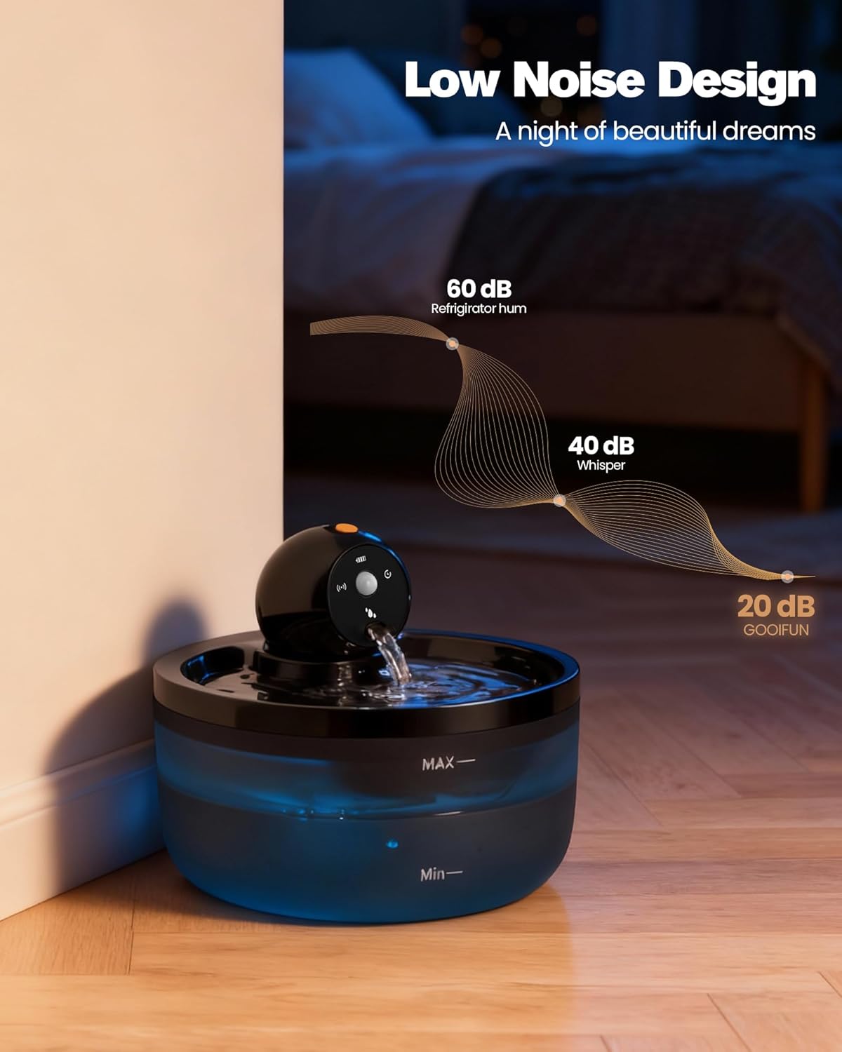 Cat Water Fountain Wireless Cordless: Cat Fountain for Drinking Battery Operated - 88oz/2.6L Black Pet Water Fountain Rechargeable - Quiet Cats Water Bowl Dispenser with Motion Sensor - Small Animals - Image 3
