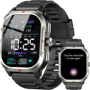 Military Smart Watches for Men Built-in GPS, 2.06″ Smart Watch with Answer/Make Calls, Fitness Trackers with Heart Rate/Sleep/Blood Pressure/100+ Sport Modes, IP68 Waterproof Watch iOS Android(Black)