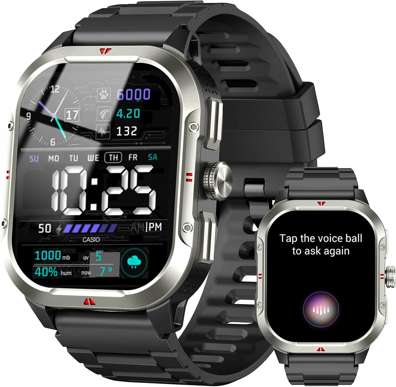 Military Smart Watches for Men Built-in GPS, 2.06" Smart Watch with Answer/Make Calls, Fitness Trackers with Heart Rate/Sleep/Blood Pressure/100+ Sport Modes, IP68 Waterproof Watch iOS Android(Black)