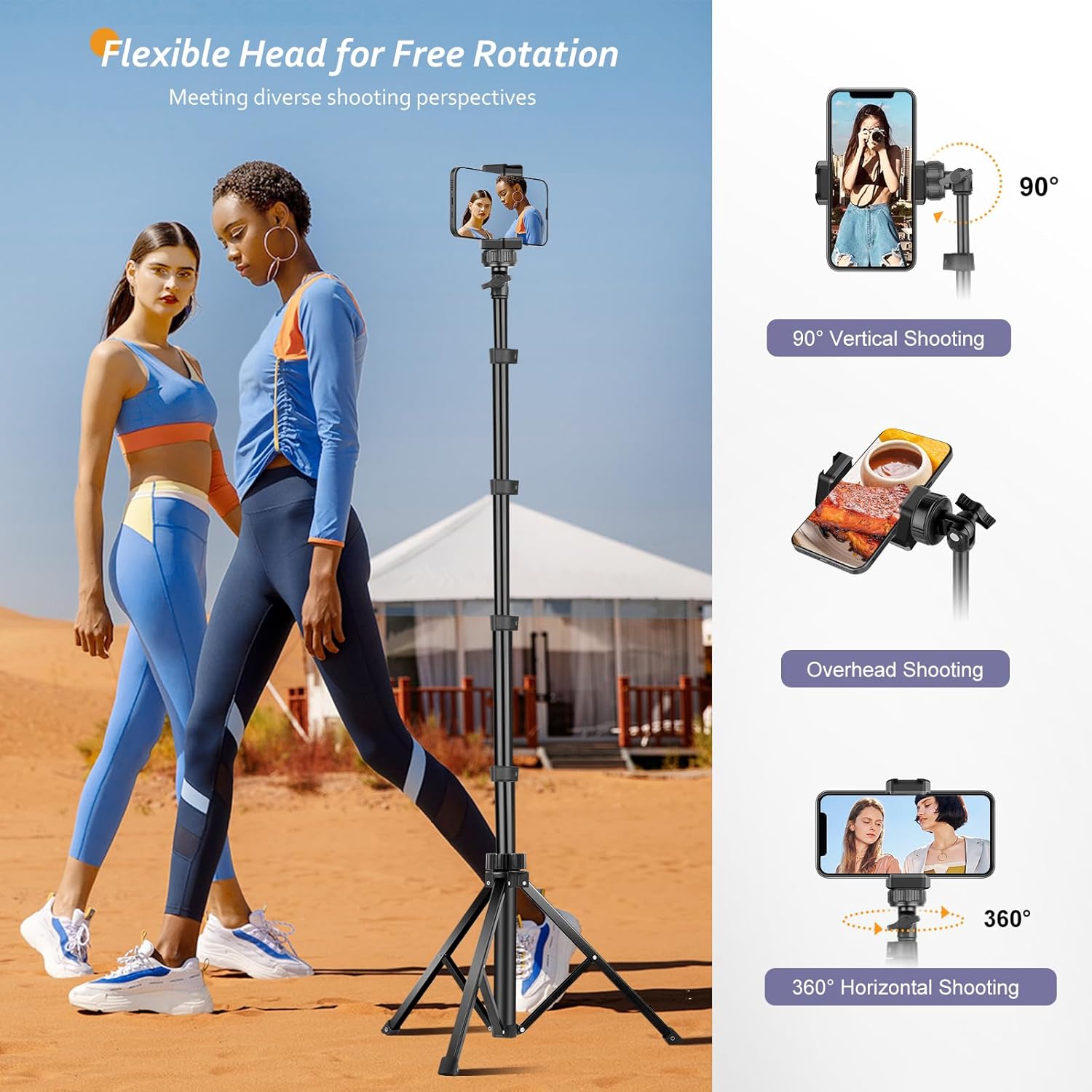 Aureday 62" Phone Tripod Accessory Kits, Camera & Cell Phone Tripod Stand with Wireless Remote and Universal Tripod Head Mount, Perfect for Selfies/Video Recording/Vlogging/Live Streaming - Image 2
