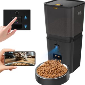 Automatic Cat & Dog Feeder with Camera, 6L Smart WiFi Pet Food Dispenser for Small Pets & Multi-Cat Homes – Timed Feeding App, Battery Backup, Voice Recorder, Night Vision & Portion Control