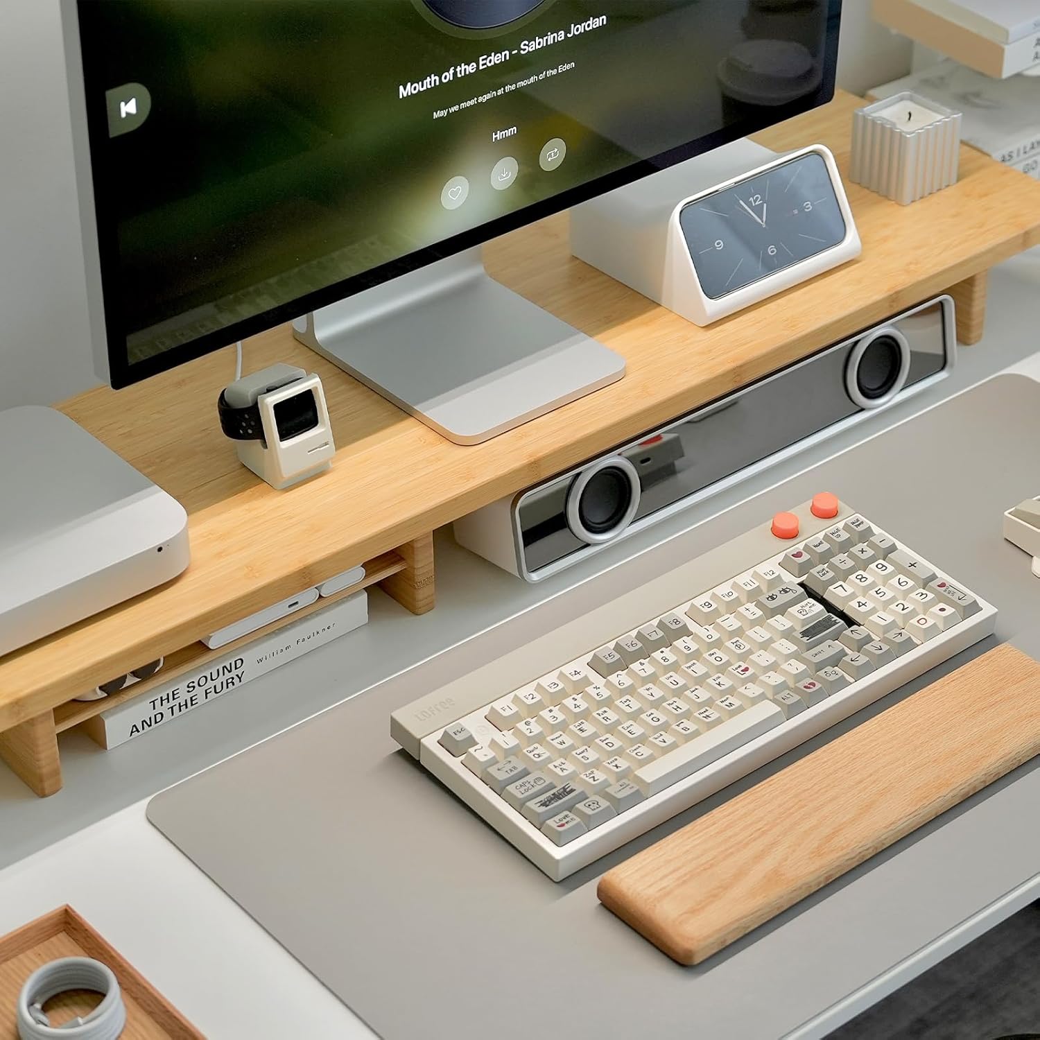 Bamboo Dual Monitor Stand Riser Natural, 2-Tier Desk Monitor Riser for 2 Monitors, Supports for PC Computer Monitor, Printer, Heavy TV Riser up to 300 lbs - Image 2