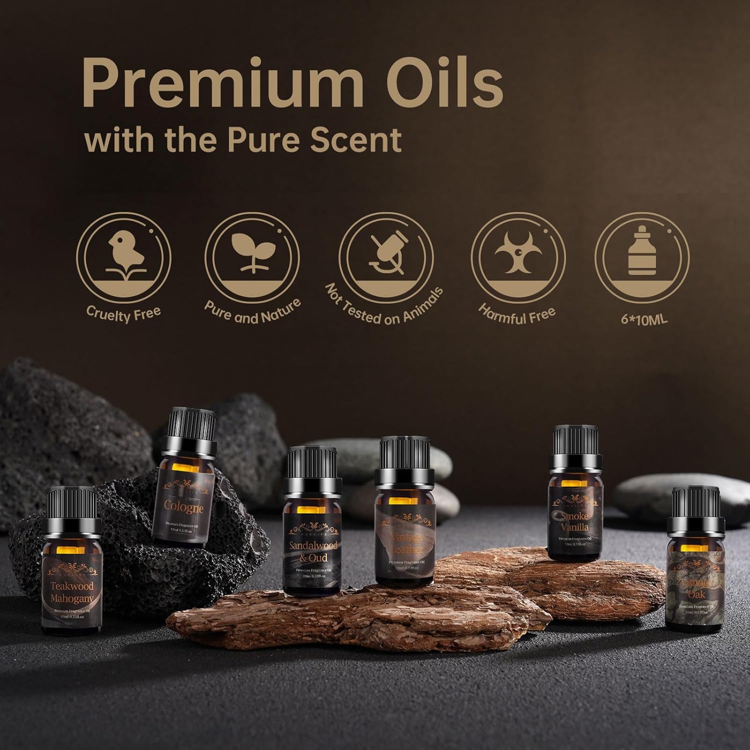 Men Essential Oils Set for Diffuser, Father's Day Gift for Men - 6x10ml Masculine Fragrance Oils for Candle Making, Scented Oil Gift Set, Mahogany, Sandalwood, Cologne, Smoke Vanilla, Oak, Leather - Image 8