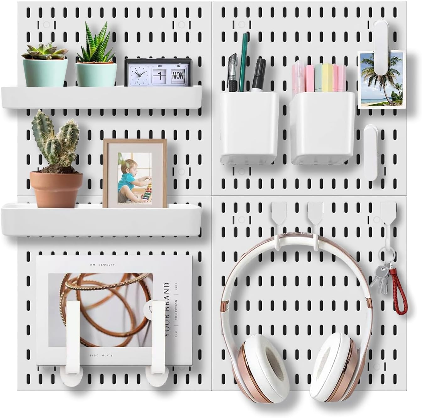 Wall Organizer Peg Board - Elevate And Declutter Your Gaming And Office - Create A Perfectly Structured Space(White)