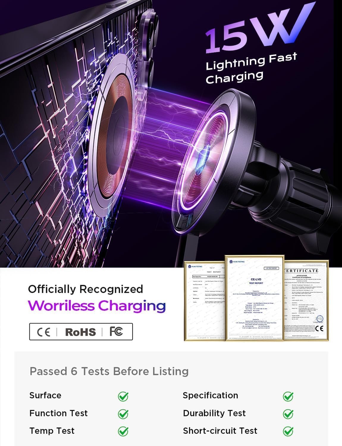 LISEN for 15W MagSafe Car Mount Charger,Wireless Car Charger,Magnetic Phone Holder for Car,Phone Holders for Your Car Accessories for Women Men Jeep Ford F150 for iPhone 17 16 15 14 13 12,Samsung - Image 4