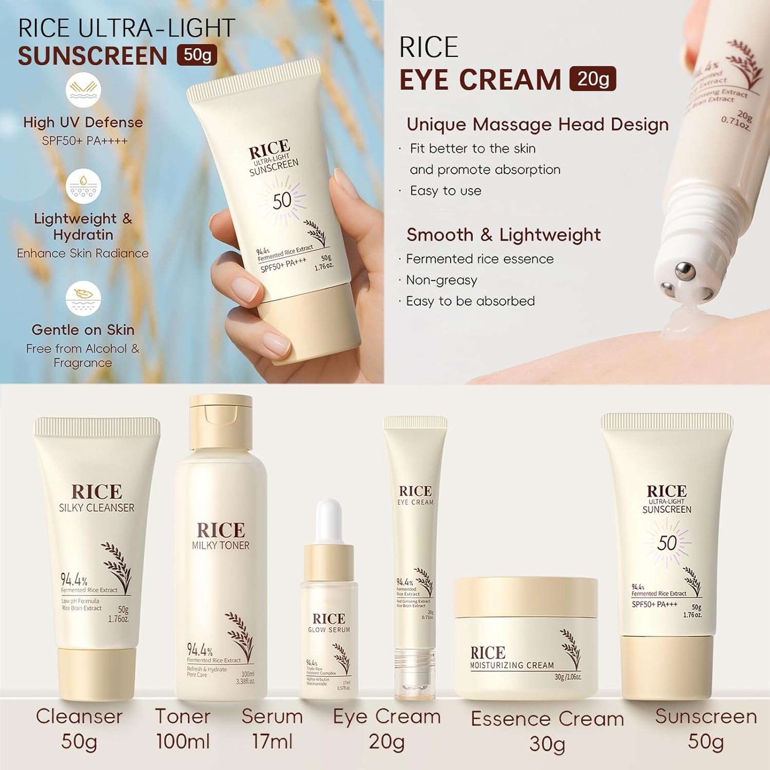 Rice Skincare Set for Teen Girl Gifts Birthday - Skin Care for Teens 10-12 - Hydrating Skin Care Routine Kit for Women - Gifts Birthday Facial Kit for Women - Skin Care Set with Cleanser,Serum - Image 3