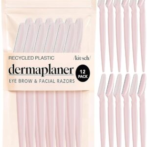 Kitsch Dermaplane Razor for Women Face – Face Razors for Women & Men, Eyebrow Trimmer & Face Shaver – Exfoliating Facial Razor & Skin Care Tool for Smoother Skin – Blush, 12 pcs