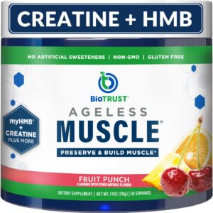 BioTrust Ageless Muscle Builder – Creatine HMB Powder with Vitamin D3 & Betaine – Build & Preserve Naturally Declining Muscle Mass & Strength – Fruit Punch, 30 Servings