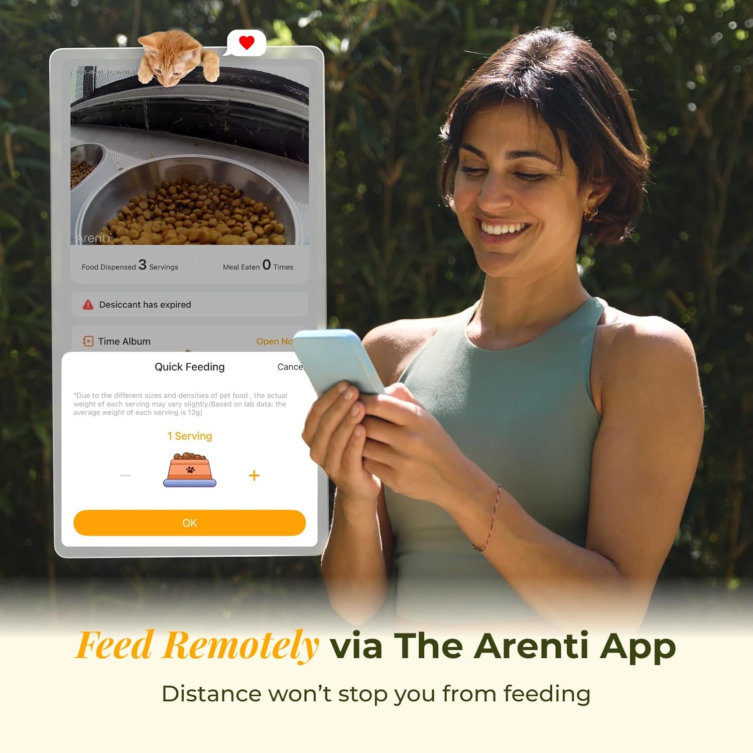 ARENTI Automatic Cat Feeder and Water Dispenser with Camera, 2K Adjustable View & Invisible Privacy Mode, 4.5L Cat Food Dispenser Fountain Combo, 5G/2.4G WiFi, 2-Way Audio, AI Alerts, Battery Backup - Image 5