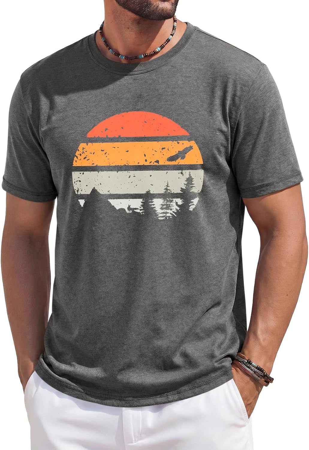 Runcati Mens Short Sleeve T-Shirts Casual Graphic Printed Tee Tops Crewneck Summer Beach Hawaiian Vintage Shirt
