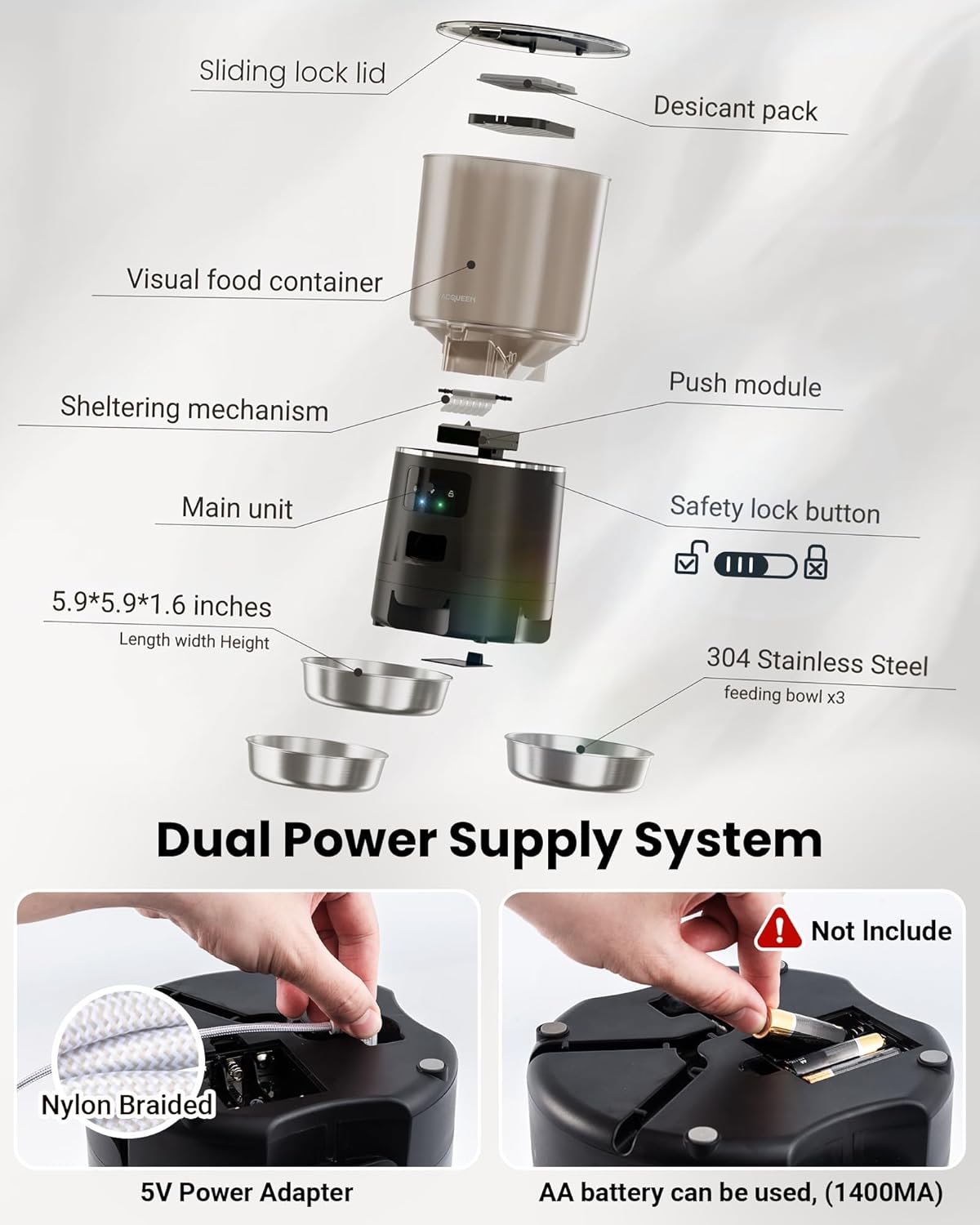 Automatic Cat Feeder for 3 Cats, 6L/25 Cup Cat Food Dispenser with Strong Anti-Jam System, Dual-Effect Desiccant, Smart WiFi App Control Pet Feeder, Automatic Dog Feeder with 10S Recorder - Image 6