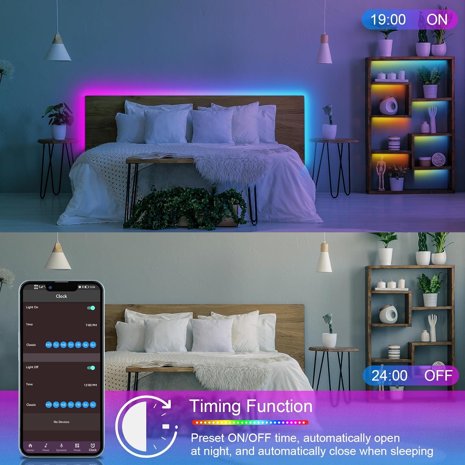 HBOWMDJIA 100ft Led Lights for Bedroom, Led Strip Lights Music Sync Corlor Changing, Led Light Strip with Remote & App Control RGB Strip, Led Lights for Room Dorm Home Classroom Ceiling Decor - Image 5