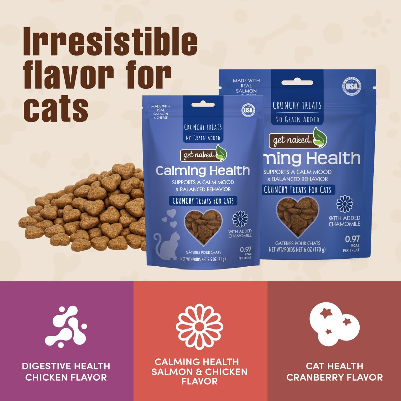 Get Naked Cat Calming Treats | Crunchy Salmon & Cheese Flavor | Feline Anxiety Relief & Stress Control | Grain-Free Cat Calming Product | Made in USA 2.5 oz - Image 8