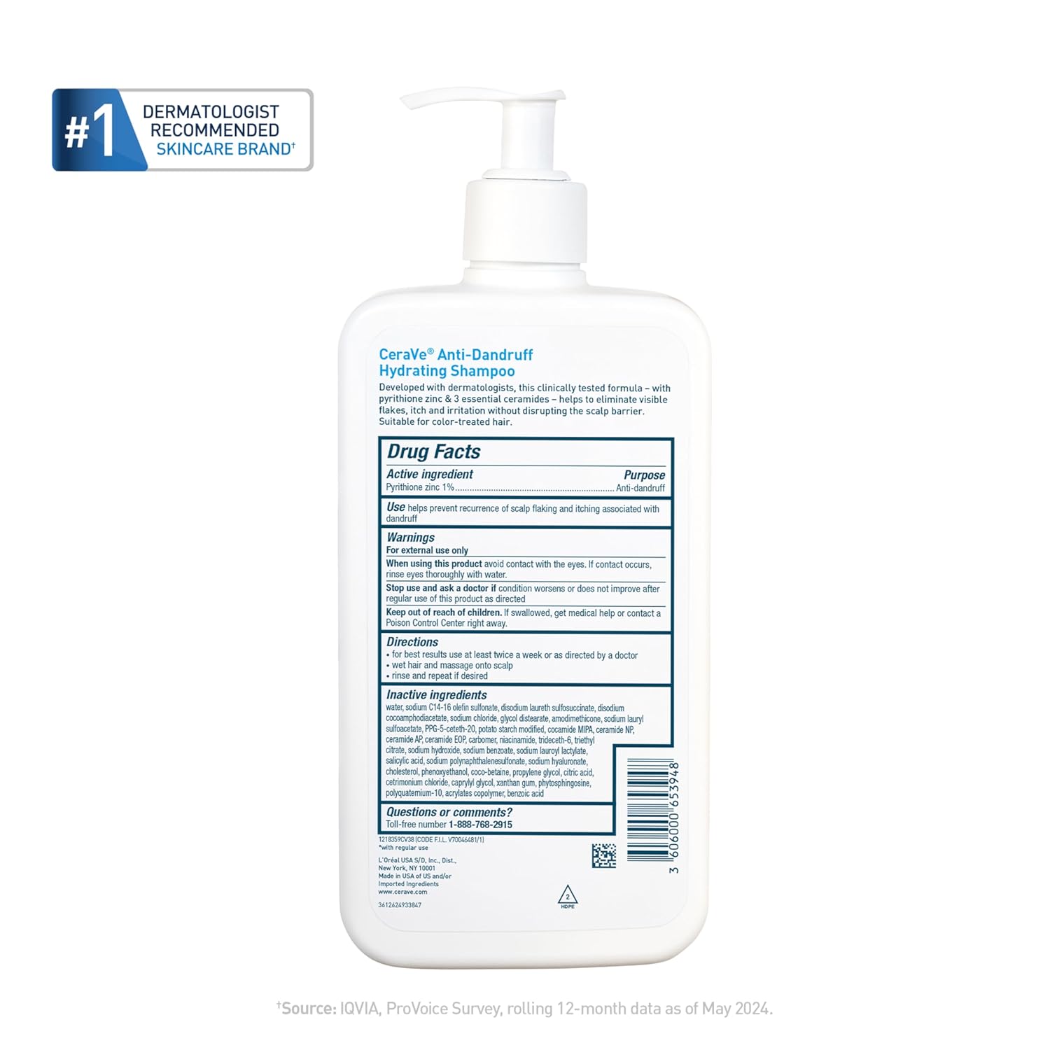 CeraVe Hydrating Anti Dandruff Shampoo, 1% Pyrithione Zinc Dandruff Treatment With Ceramides, Niacinamide & Hyaluronic Acid, Helps Eliminate Flakes & Provides Itchy Scalp Relief, Sulfate Free, 19 Oz - Image 10