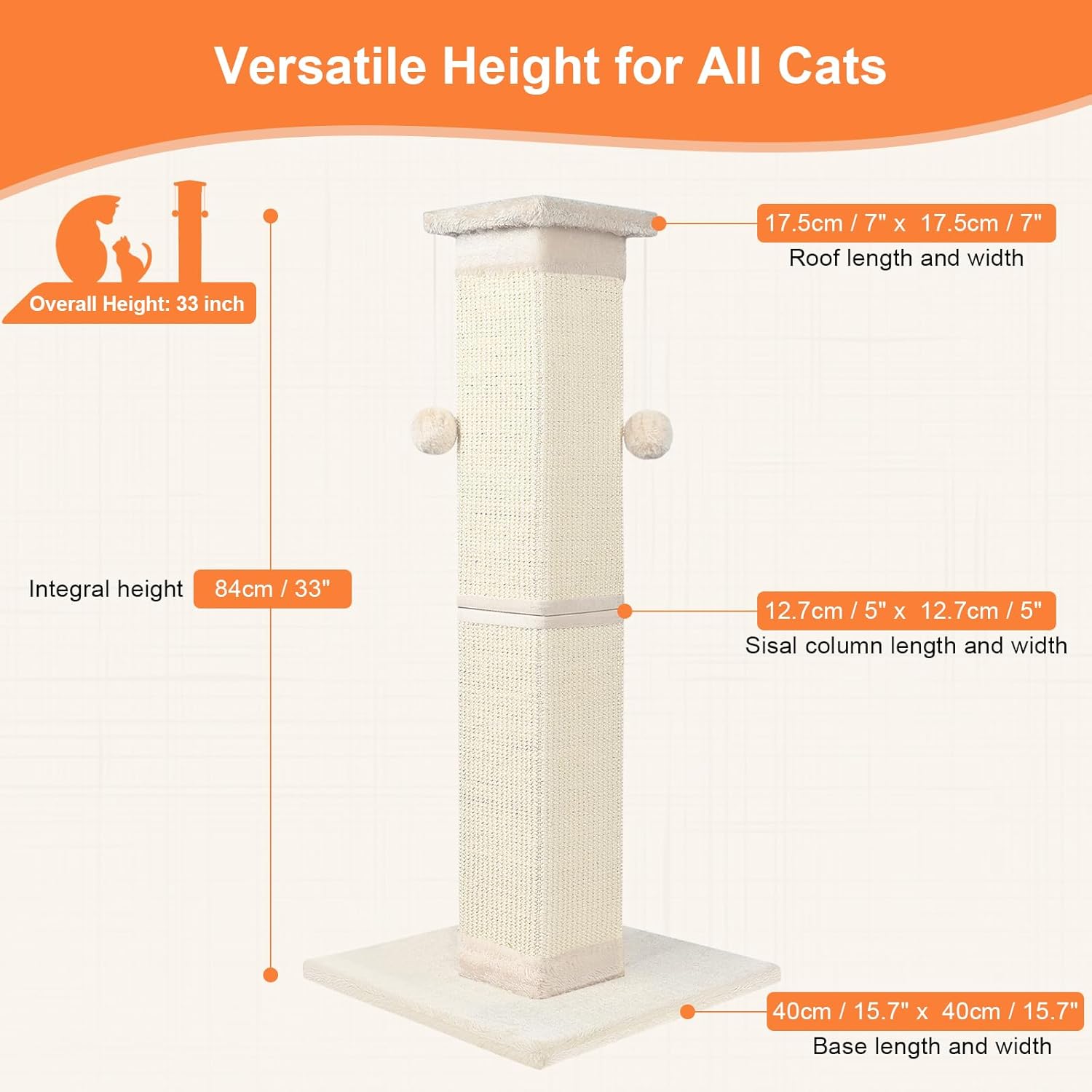 SOCATER Cat Scratching Post 33 Inch Nature Sisal Cat Scratch Post for Indoor Cats, Large Cat Scratcher Protect Your Furniture, for All Breeds - Image 2