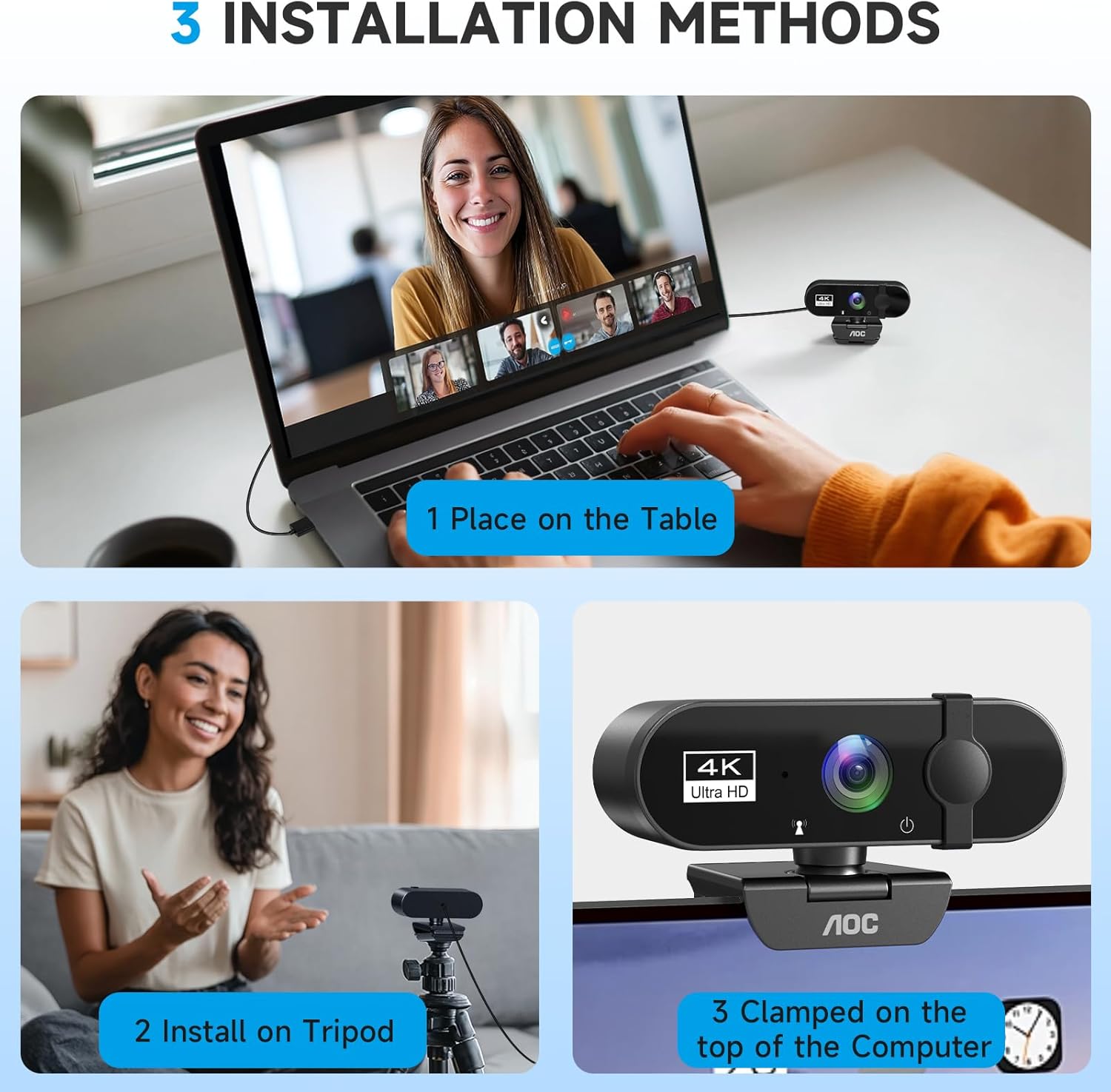 AOC 4k Webcam for PC with Microphone, Computer Camera with Noise Cancellation, Privacy Cover, 99° FOV, Plug & Play USB Webcam for Streaming, Conferencing, Zoom, Skype, Facetime, Laptop, PC, Skype - Image 8