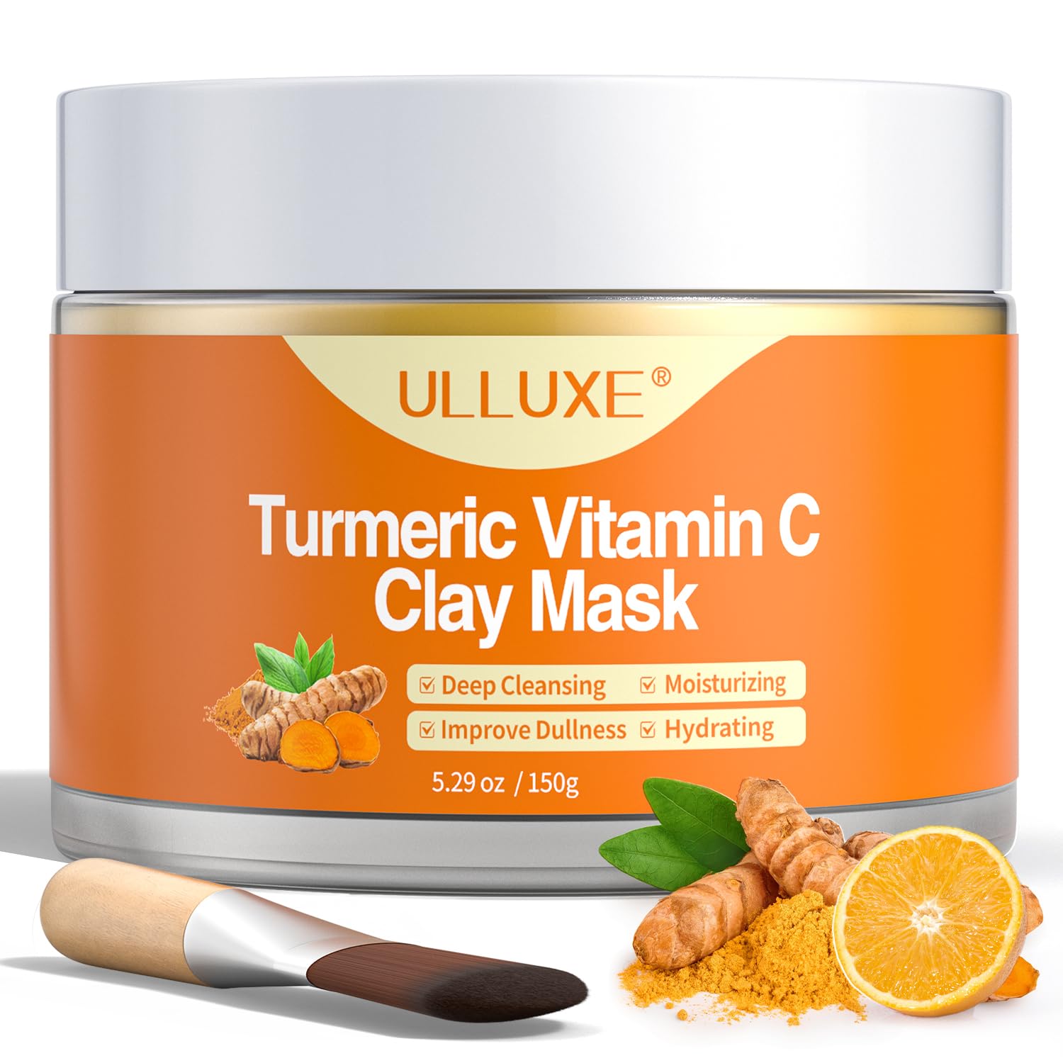 ulluxe Turmeric Vitamin C Clay Mask for Dark Spots, Dull Skin, Moisturizing, Skincare Facial Mask for Blackheads and Pores Cleansing, Improve Uneven Skin Tone, Face Skincare Gift, 5.29 oz - Image 9