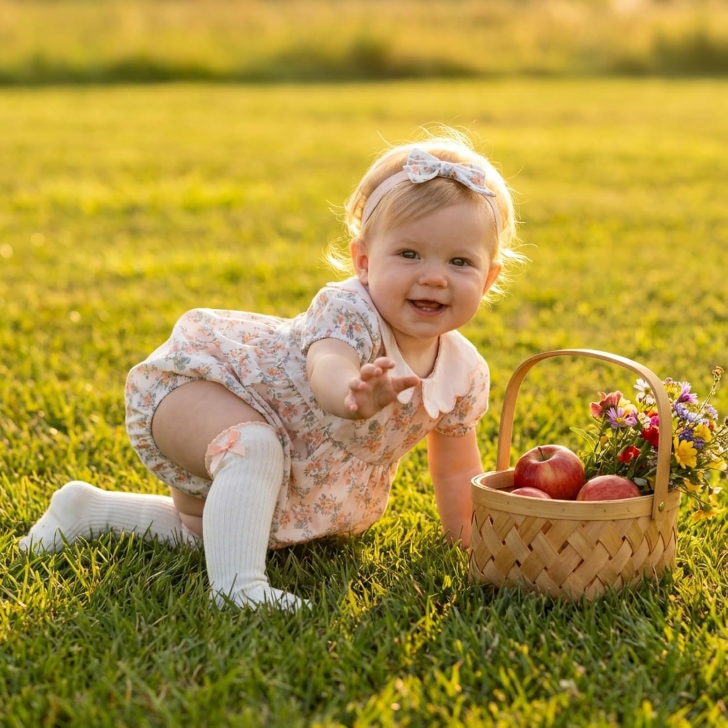 Baby Girl Bodysuit Dress Baby Girl Summer Outfits Dress Romper Floral Bloomer Shorts Socks and Headband - Image 2
