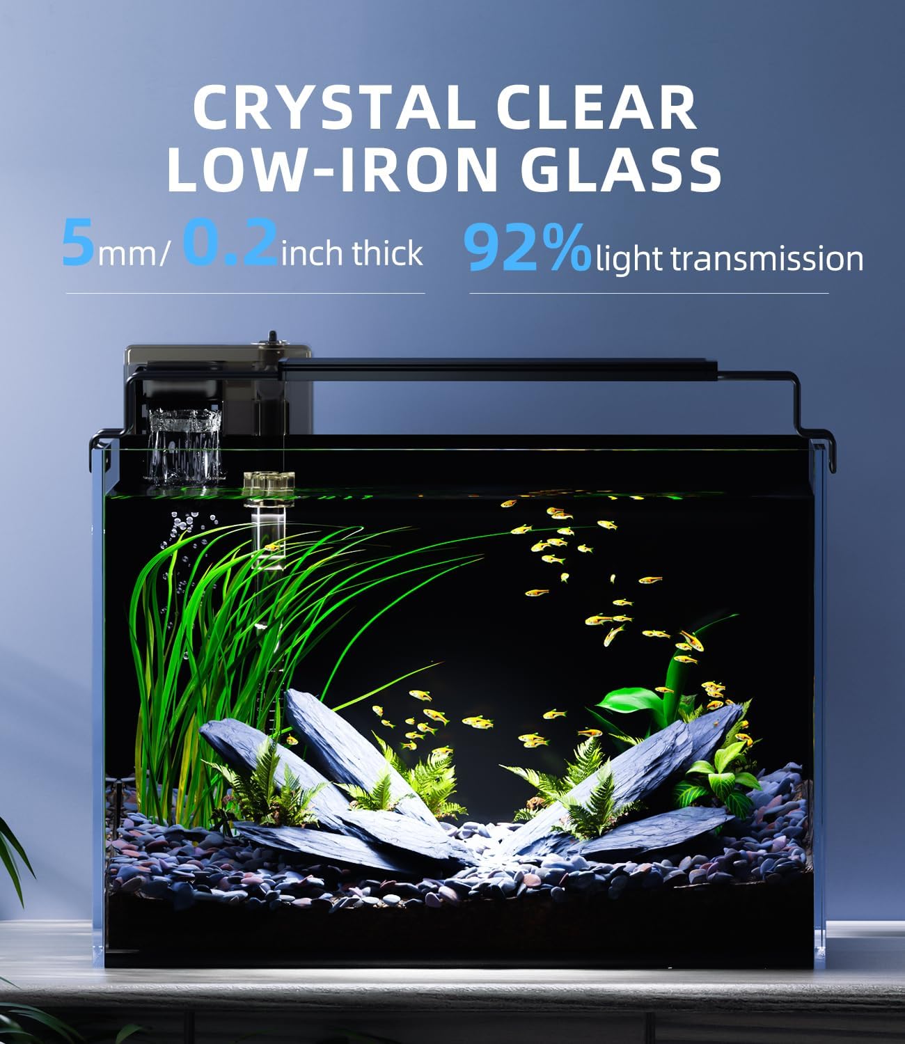 5 Gallon Fish Tank Aquarium Kit with Filter, LED Light with Timer, Siphon Vacuum Cleaner, Lid, Self-Cleaning Glass Rimless Betta Tank - Image 4