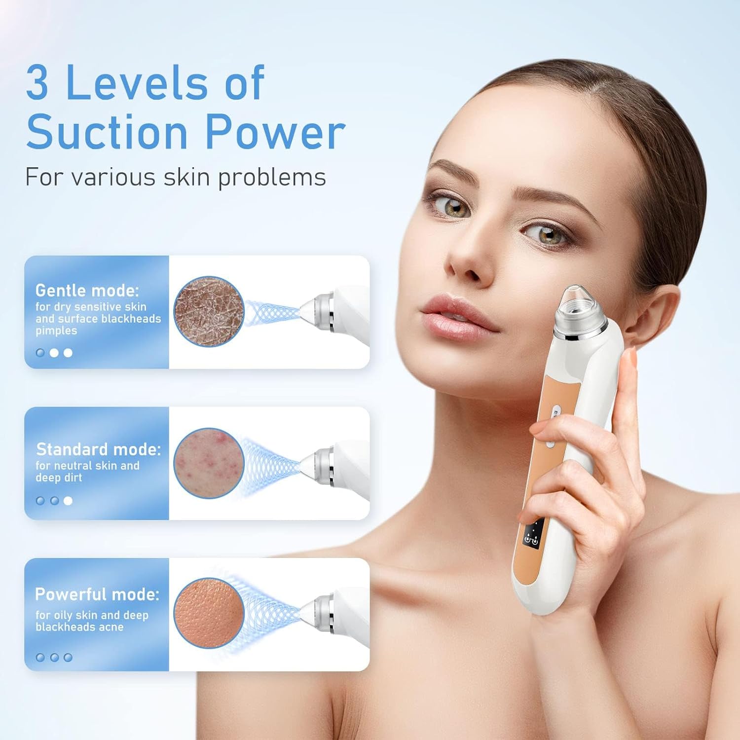 Facial Pore Blackhead Remover Vacuum, 1080P Camera Blackhead Remover, 20x Zoom, 8 LEDs & 3 Suction Modes, 800mAh Battery & USB - 6 Heads Pore Cleaner Kit for Women&Men(Orange) - Image 3