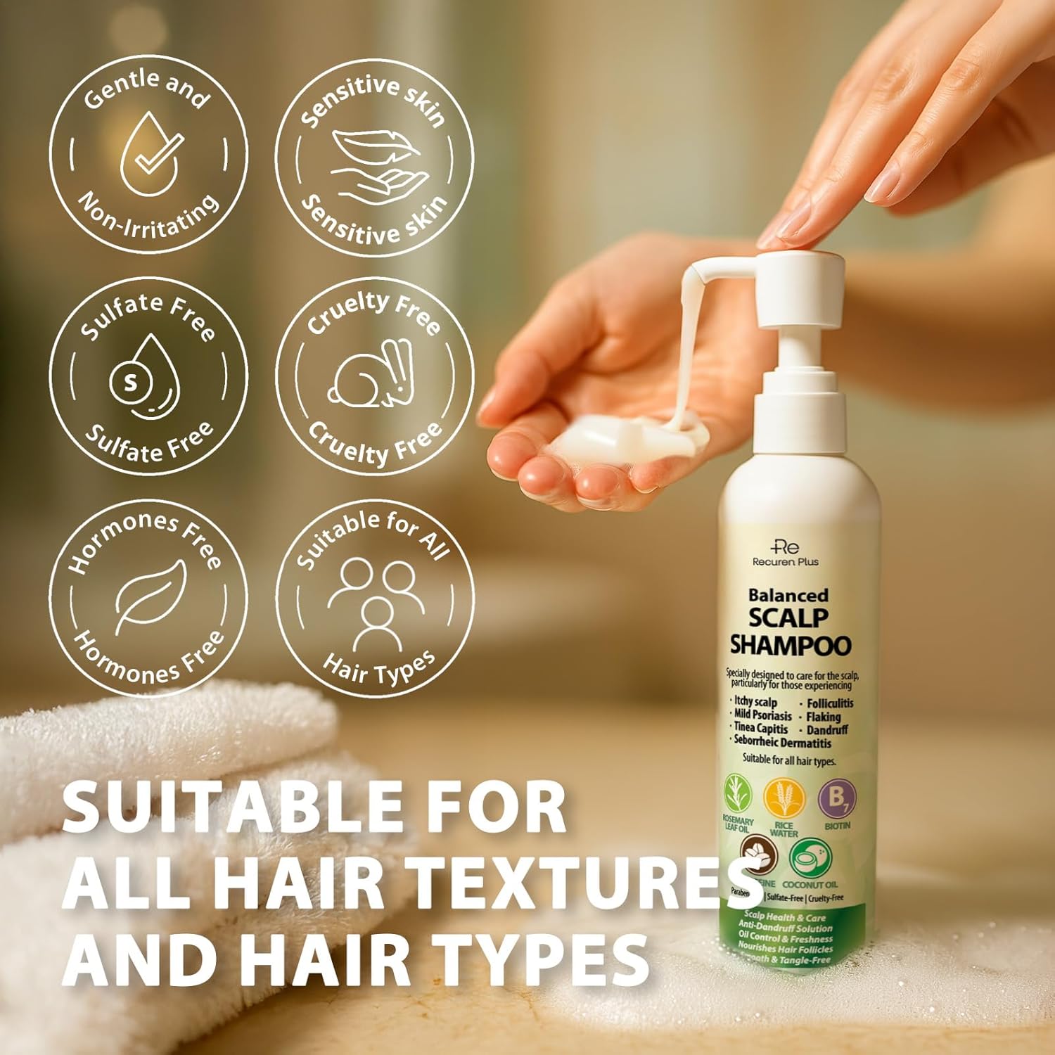 Antifungal Shampoo for Folliculitis and Seborrheic Dermatitis: Scalp Psoriasis Treatment, Dandruff & Itchy Scalp Relief with Salicylic Acid, Piroctone Olamine, Rosemary & Coconut Oil 8.8 fl.oz - Image 2