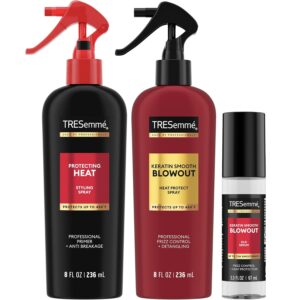 TRESemmé Blowout Products for Hair with 450°F Heat Protection & Frizz Control – Keratin Smooth Blowout Spray & Silk Serum + Protecting Heat Spray (3 Piece Set)