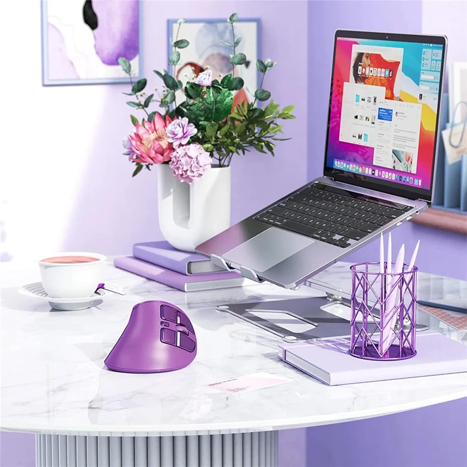 Vertical Mouse, Wireless Ergonomic Optical Mouse (BT 5.0 + Bluetooth 3.0 + USB Connection) with 9 Buttons, Rechargeable Computer Mouse for Wins PC/Laptop, Mac (Purple) - Image 7