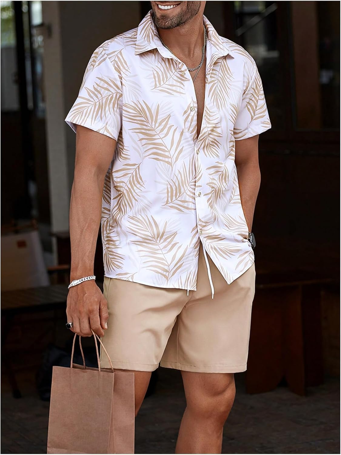 WDIRARA Men's Hawaiian Matching Set Summer Beach 2 Piece Outfits Tropical print Shirts and Shorts - Image 3