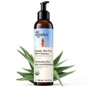 Sky Organics – Organic Aloe Vera Glow Cleanser (5.6 fl oz/166 mL) Face Wash – Lactic Acid – Refines & Brightens – Consumer Tested Results – USDA Certified Organic – Vegan, Cruelty Free, Skin Care