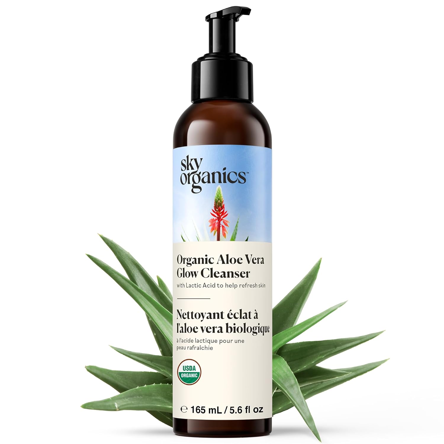Sky Organics - Organic Aloe Vera Glow Cleanser (5.6 fl oz/166 mL) Face Wash - Lactic Acid - Refines & Brightens - Consumer Tested Results - USDA Certified Organic - Vegan, Cruelty Free, Skin Care