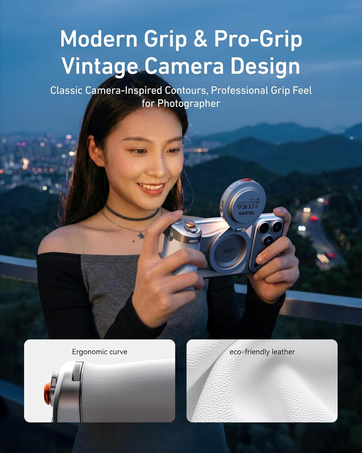 TELESIN Pro Shot Imaging Grip + Beauty Selfie Flash Light Bundle Kit | DSLR Style Feel, Ergonomic Grip, Strong Magnetic Hold | MagSafe Creator Kit for iPhone & Android | for Selfie, YouTube, Zoom Call - Image 7
