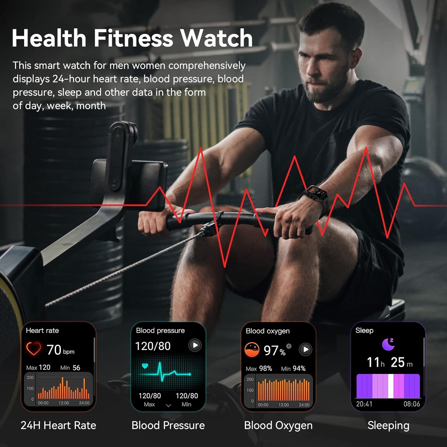 AMAZTIM Smart Watch, 60 Days Extra-Long Battery, 50M Waterproof, Rugged Military Bluetooth Call(Answer/Dial Calls), 1.85" Ultra Large HD Display, AI Voice Assistant, Compatible for Android and iOS - Image 6