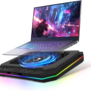 Brook Saviortop Gaming Laptop Cooling Pad – High-Speed 3500 RPM Laptop Cooler with Turbo Fan, RGB Cooling Stand for 10-19 Inch Laptops, Touch Control, USB-C Hub, Adjustable Height, Quiet Cooling Fan