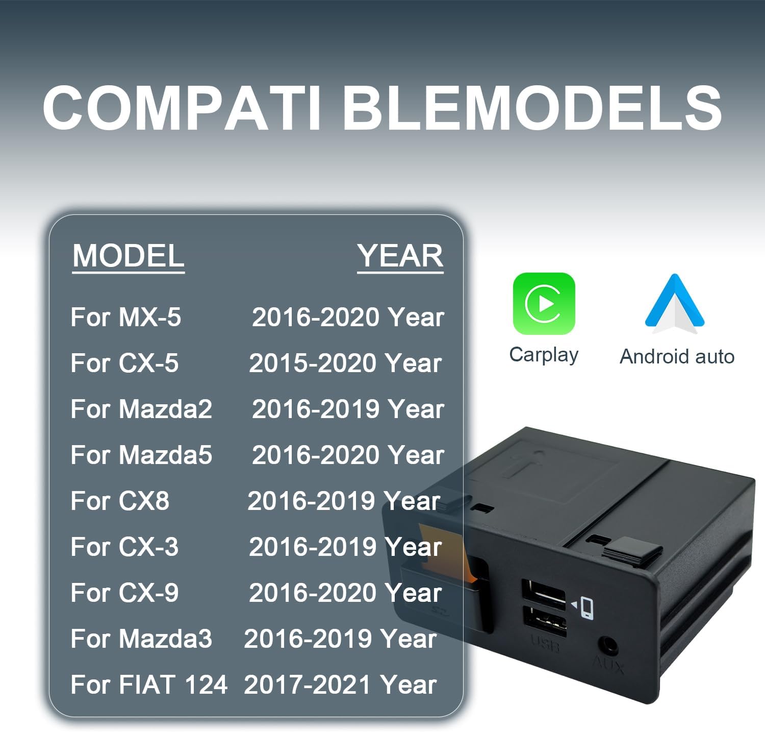 Mazda Apple CarPlay & Android Auto Retrofit Kit (2025 Upgrade) - OEM TK78-66-9U0C Hub for MZD Connect - Compatible with Mazda 2/3/6/CX-3/CX-5/CX-9/MX-5 (2015-2020 Models) (P2) - Image 2