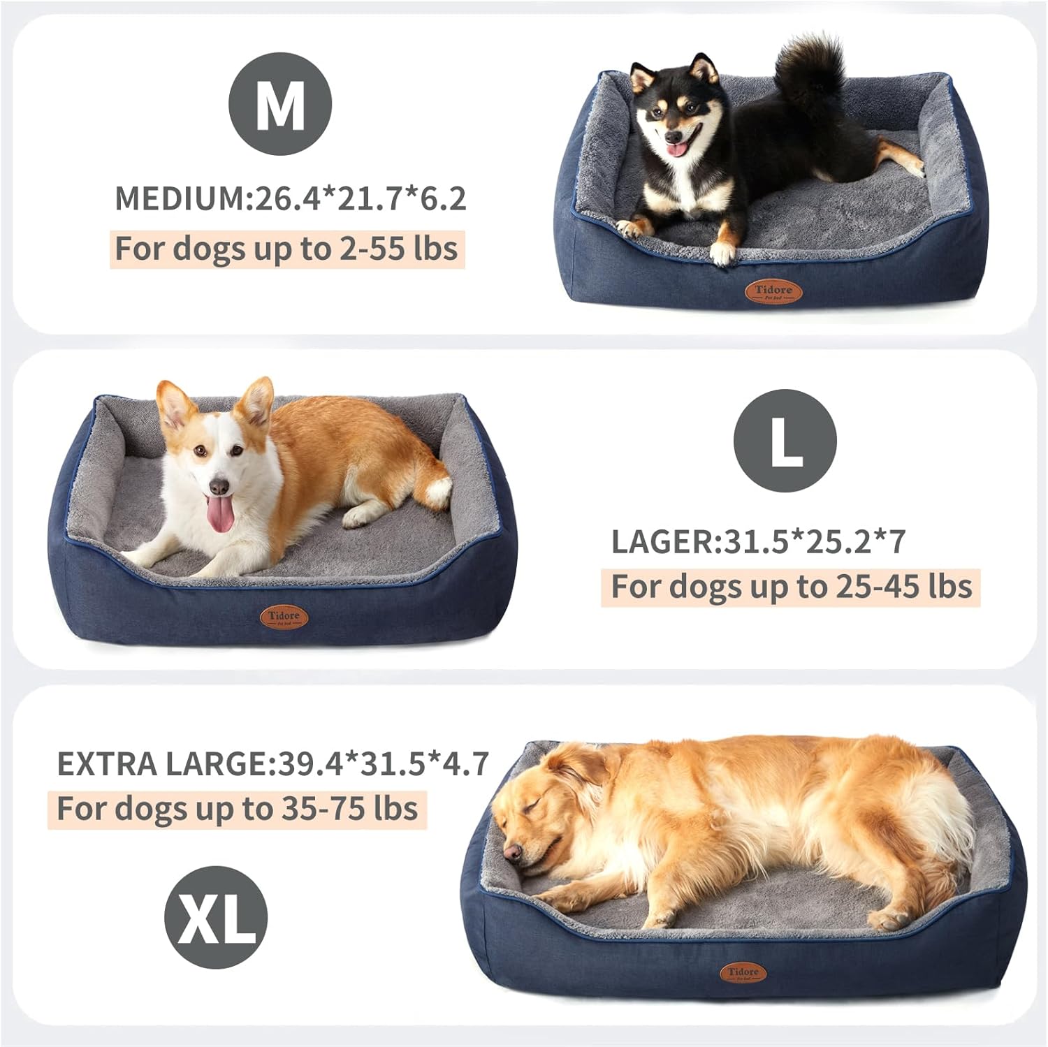 Tidore Orthopedic Dog Bed Medium Size Dog, Durable Egg Crate Foam Sofa Dog Bed with Washable Removable Cover, Waterproof Lining, Pet Beds for Medium Dogs, Navy - Image 3