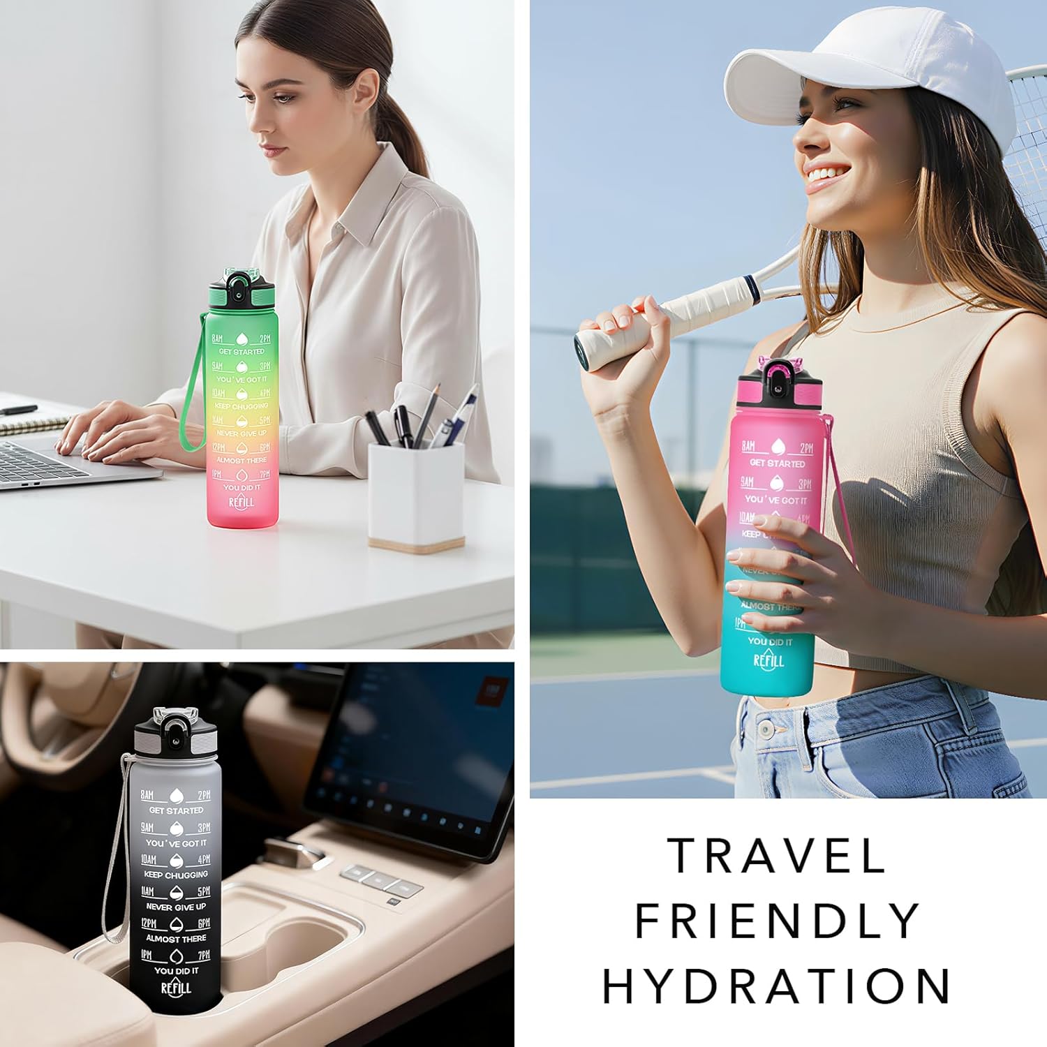 Hyeta 32 oz Water Bottles with Times to Drink and Straw, Motivational Water Bottle with Time Marker, Leakproof, Drinking Sports Water Bottle for Fitness, Gym and Outdoor - Image 6