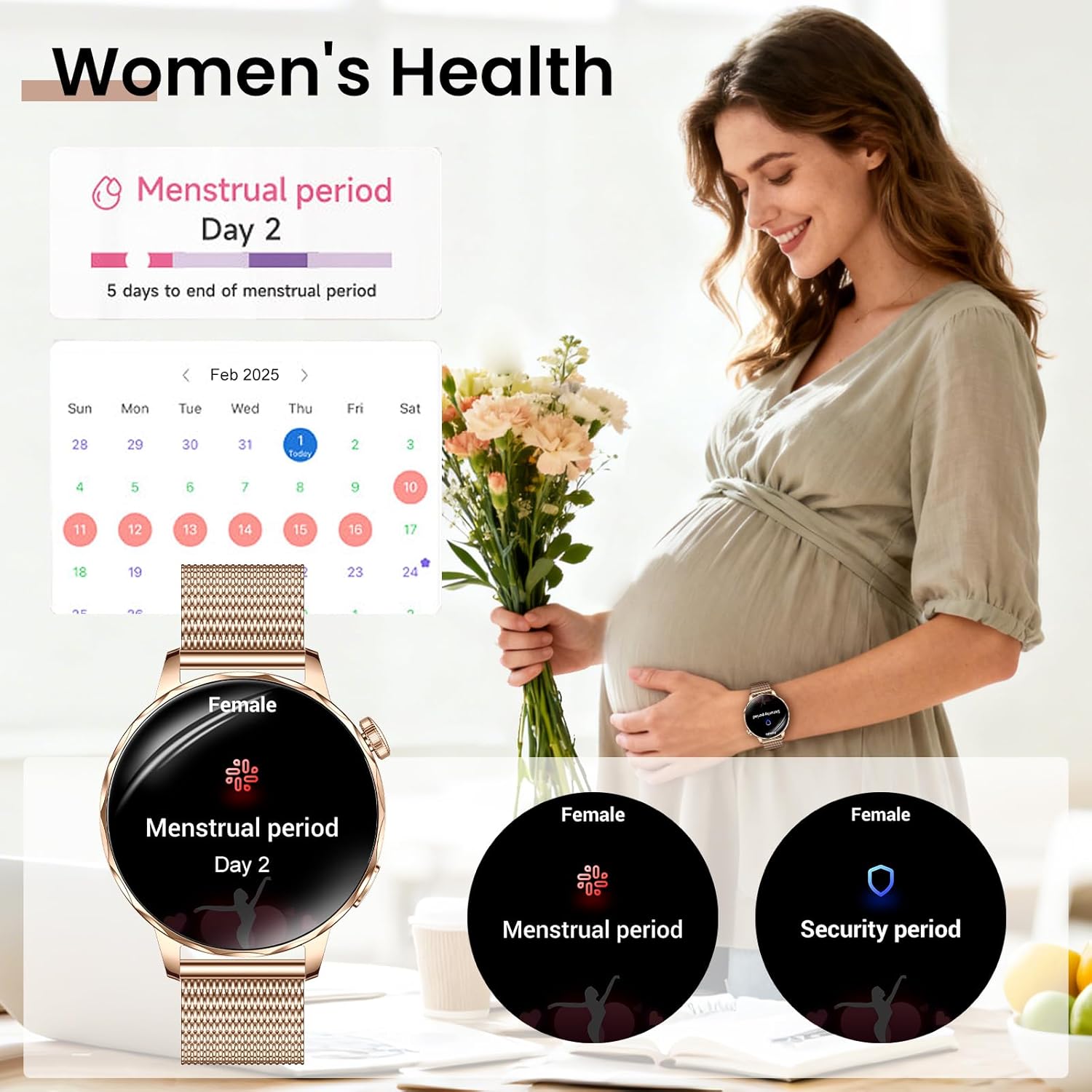 Smart Watches for Women, 1.27'' Smartwatches (Answer/Make Calls) Compatible with iPhone/Android Phones, IP68 Waterproof Fitness Tracker Watch with Sleep Monitor,100+ Sports Modes (Rose Gold) - Image 6