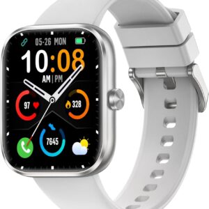 Smart Watch for Men Women with Bluetooth Calls, 1.83″HD Touchscreen Fitness Tracker, 110+Sport Modes, Heart Rate/Sleep Monitor/Pedometer, IP68 Waterproof, Activity Tracker for Android iOS, Gray Silver