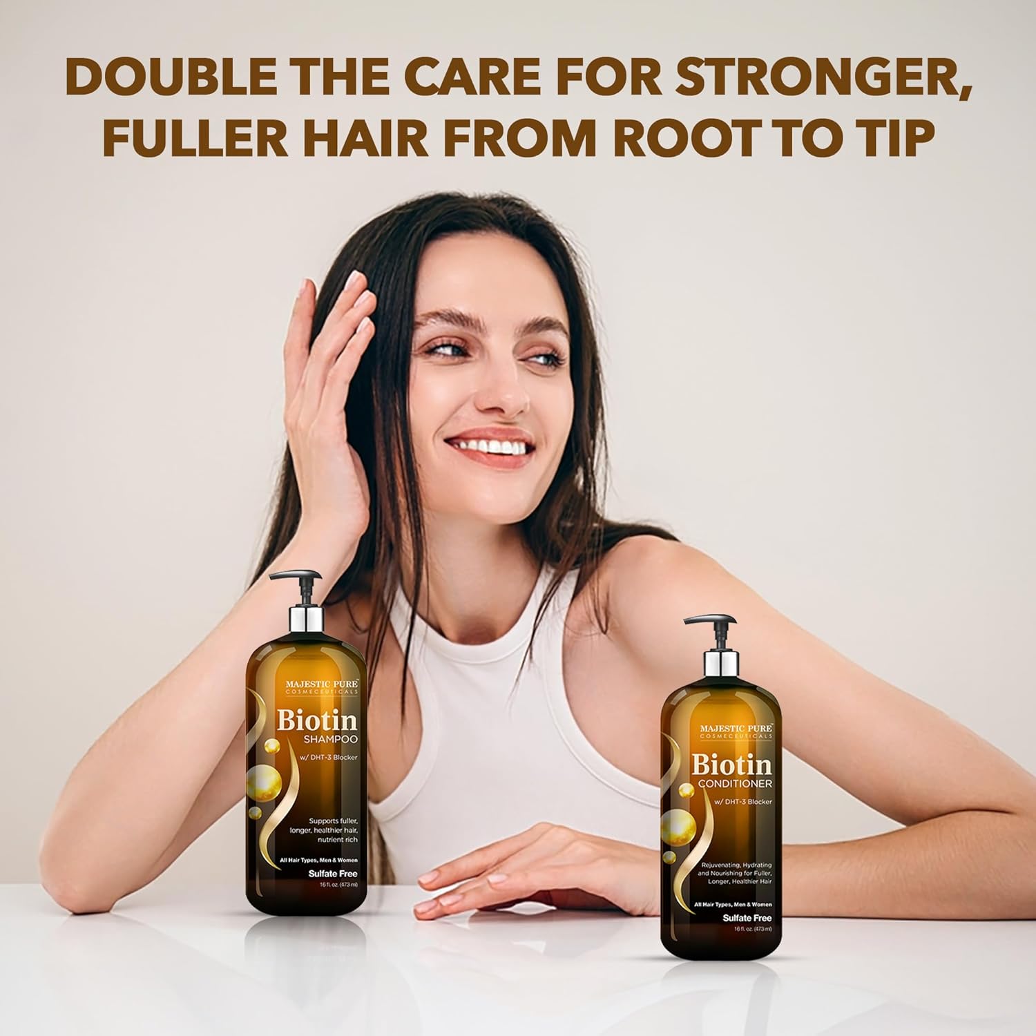 MAJESTIC PURE Biotin Shampoo and Conditioner Set with DHT Blocker Complex - Hydrating, Nourishing & Supporting Healthy Hair, Sulfate Free, for Men & Women - 16 fl oz each - Image 2