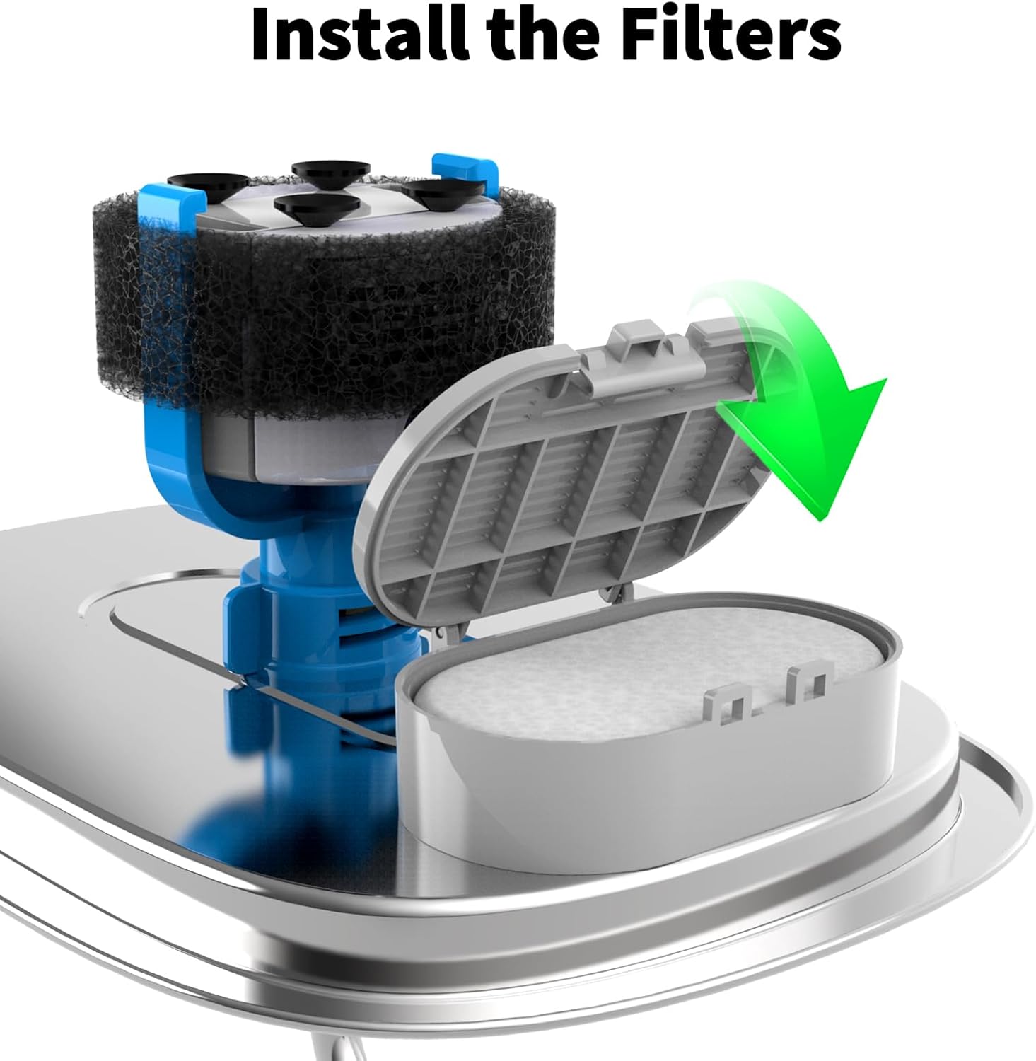 Wonder Creature 16 Pack Cat Water Fountain Filter Replacement, 4+4/8+8/12+12/16+16 Pack for Stainless Steel Cat Fountain 2L/67oz and 3.2L/108oz, 8 Carbon Filters & 8 Pre-Filter Sponges - Image 3