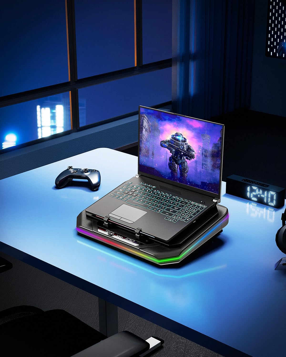 MOUNT PRO Gaming Laptop Cooling Pad, RGB Laptop Cooler Stand with Powerful Turbofan (3500 RPM), Height Adjustable Laptop Fan Cooling Pad for 13-19 Inches Notebook, with Sealed Foam, Touch Control - Image 9