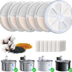 6 Pack Cat Water Fountain Filter & 6 Pack Pump Filter Sponges Replacement for [FN-W08L] and [FN-W06] – 6 Filters+1 ABS Shell+6 Sponges