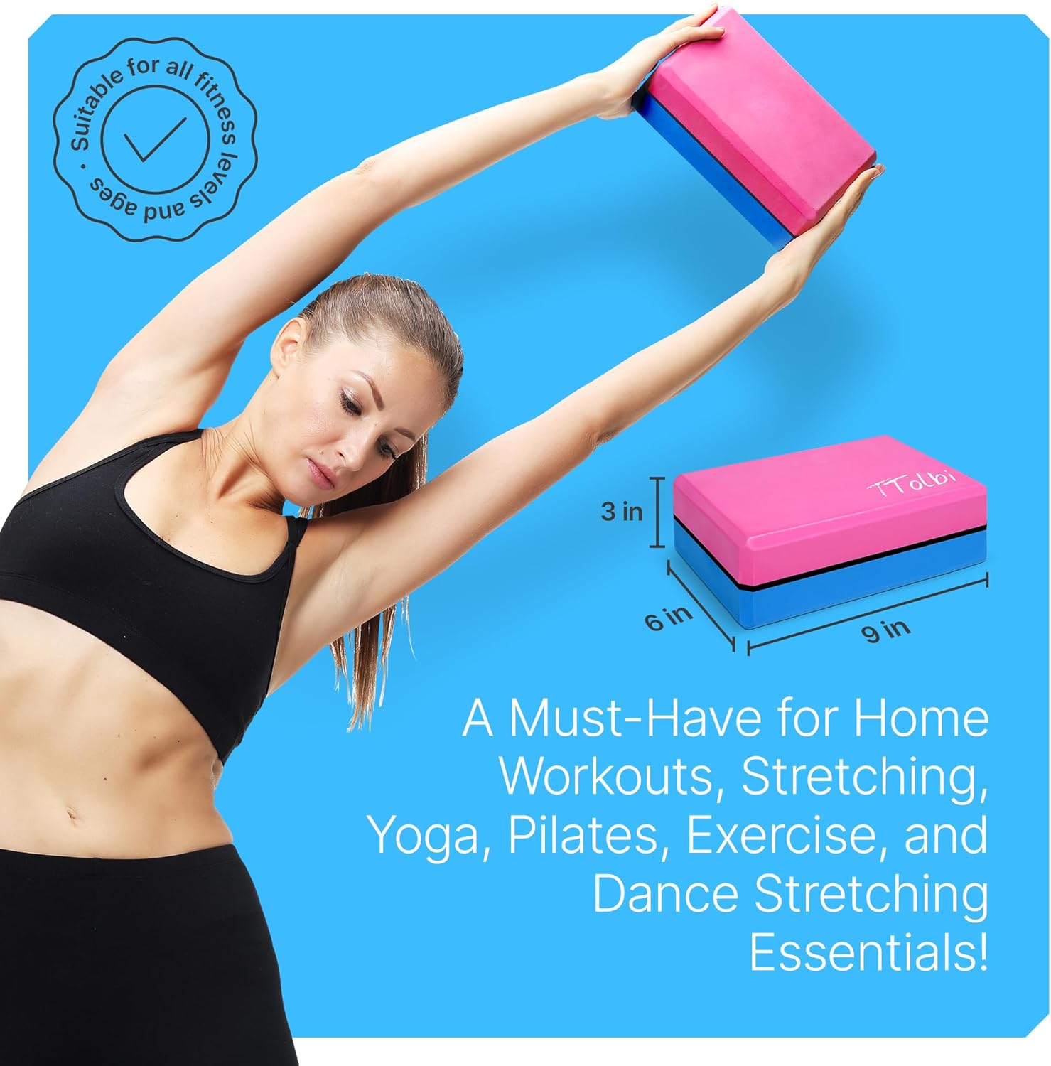 Yoga Blocks 2 Pack with Strap & Guide – Non-Slip EVA Foam Pilates Blocks for Home Workouts, Dance, Ballet, Gymnastics & Stretching Exercise | Ideal Dancer Gifts - Image 5