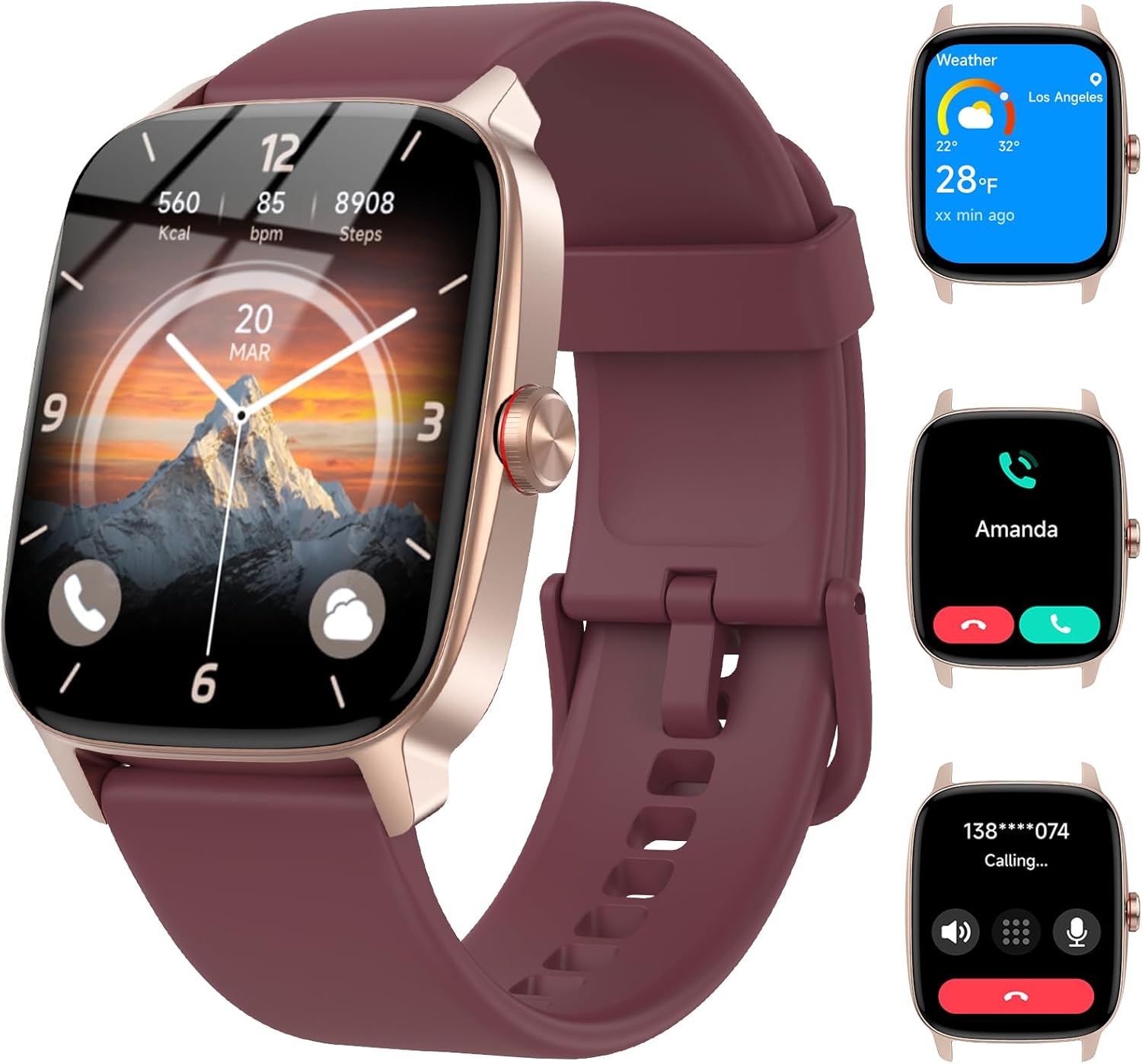 Smart Watches for Women Men with Bluetooth Call & AI Voice, 1.85" HD Fitness Tracker with Heart Rate SpO2 Sleep Monitor, 100+ Sports Modes,Mini Games, IP68 Waterproof Smartwatch for Android iOS Phones