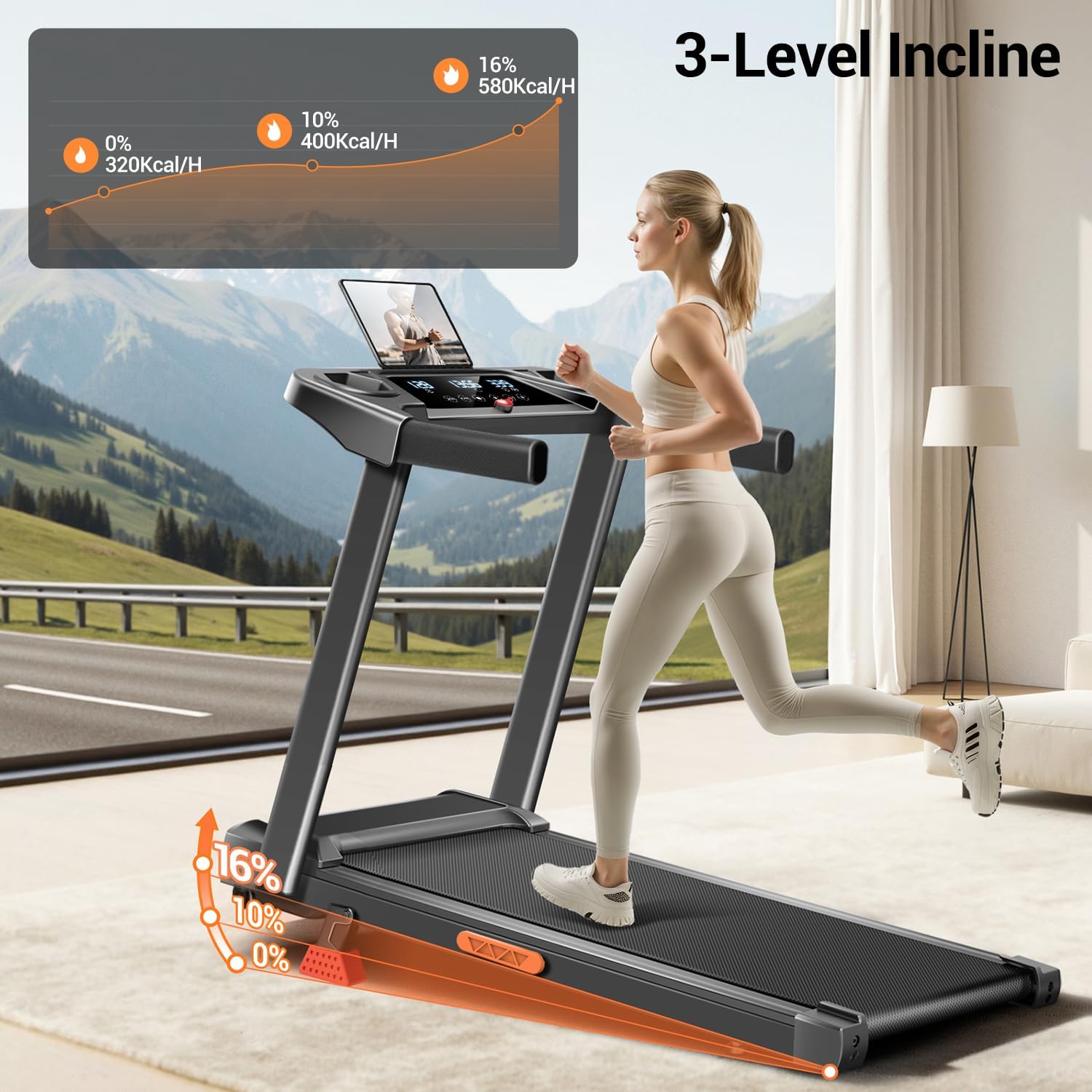 16% Treadmills for Home, 3-in-1 Foldable Treadmill with Incline, Portable Treadmill with Handle, 3.0HP Quiet Walking Pad Treadmill, 12 Automatic Modes, Three Screen - Image 2