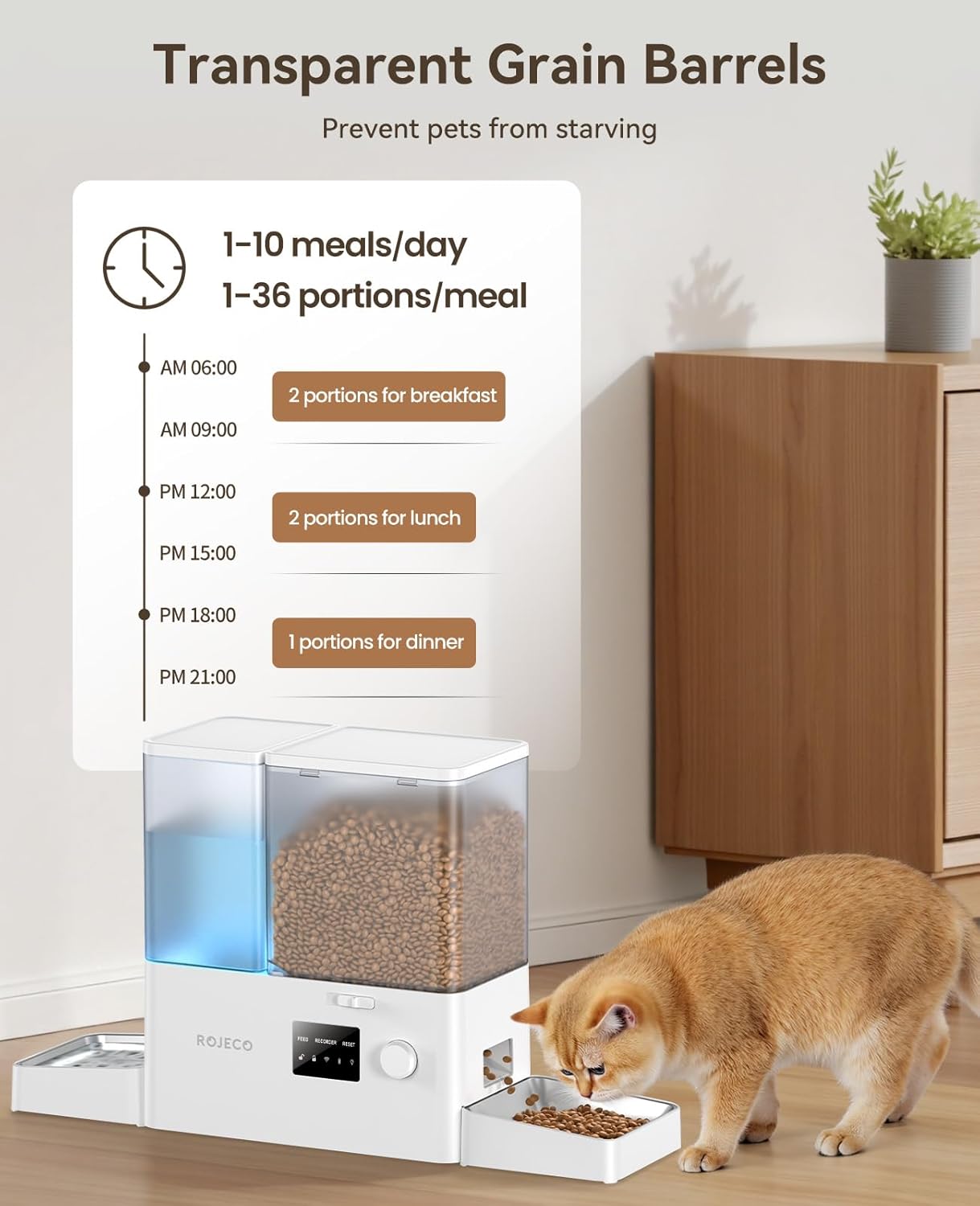 Rojeco 36Cups/8.5L WiFi Automatic Cat Feeder and Gravity Water Dispenser,Stainless Steel Bowls 2-in-1 Large Capacity 5L Food Dispenser with APP and 3.5L Water Fountain for Pets,Dogs,Puppies,Kittens - Image 2